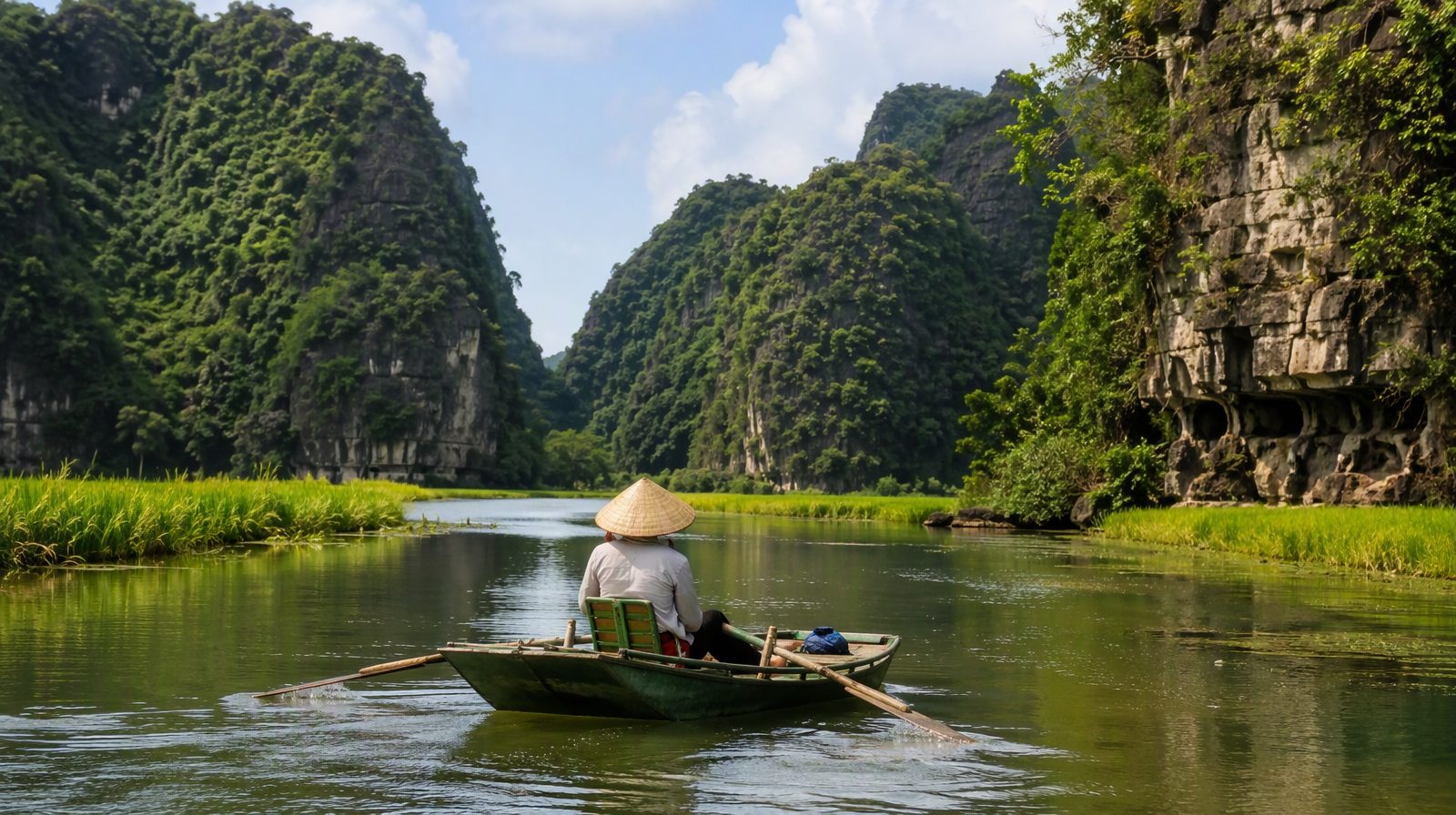 พายเรือผ่านทามค็อก จังหวัดนินห์บิญ ประเทศเวียดนาม