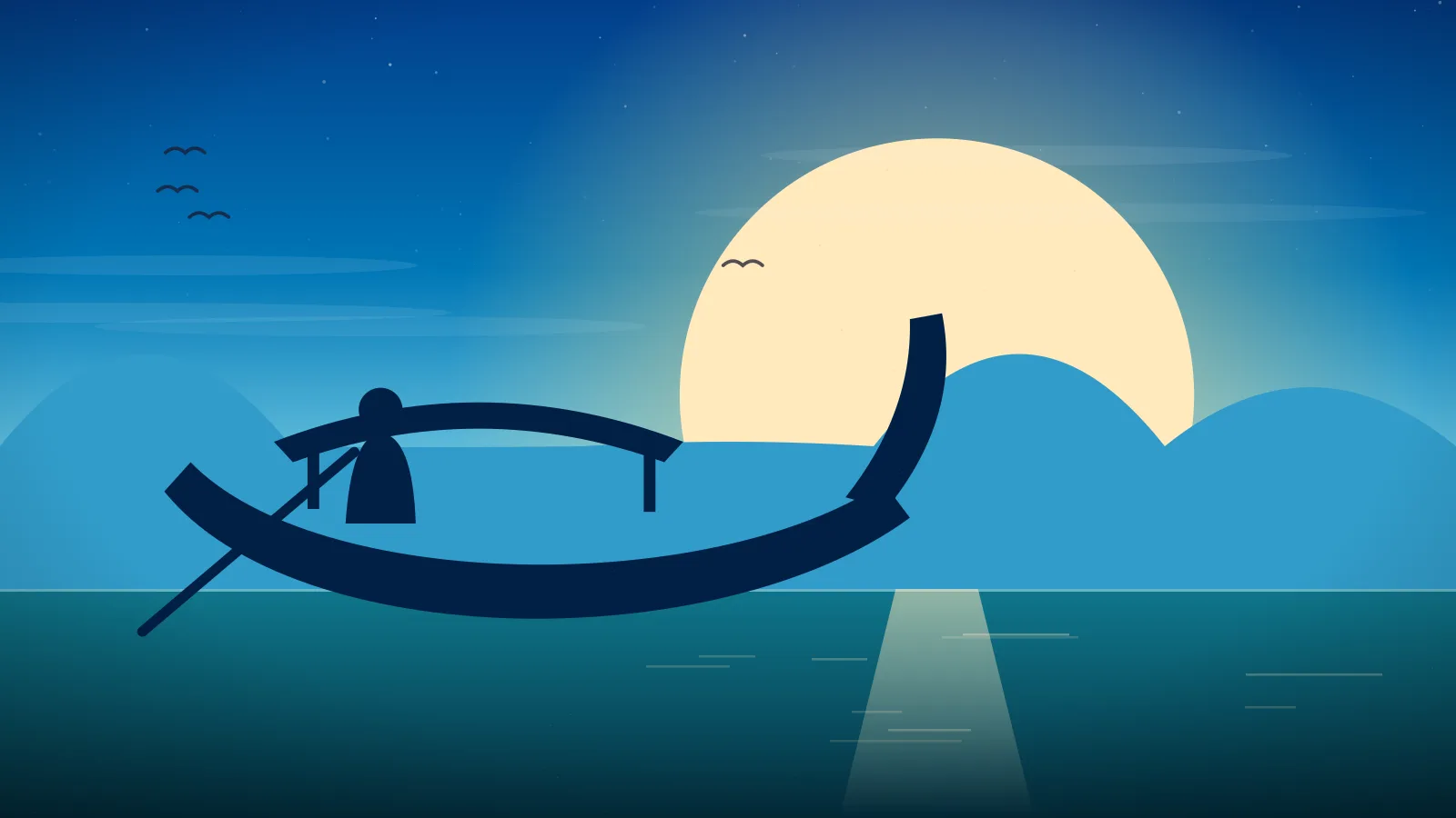 Busan travel guide — fishing boat off the Haeundae coast under a full moon, South Korea
