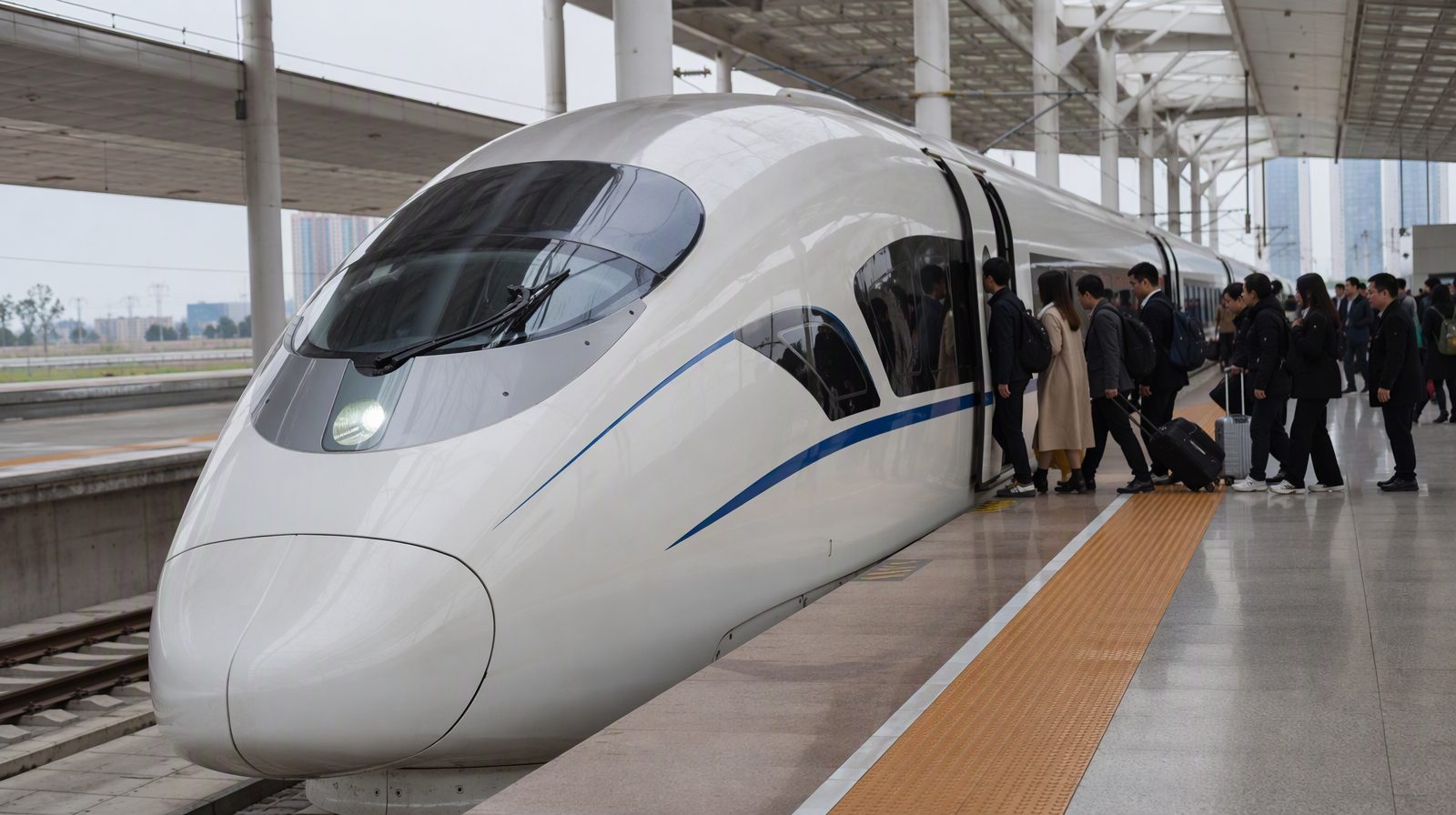 A Chinese high-speed train at a modern station platform