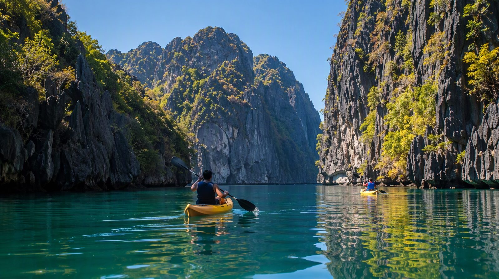 Kajakfahren in der Big Lagoon, El Nido, Philippinen
