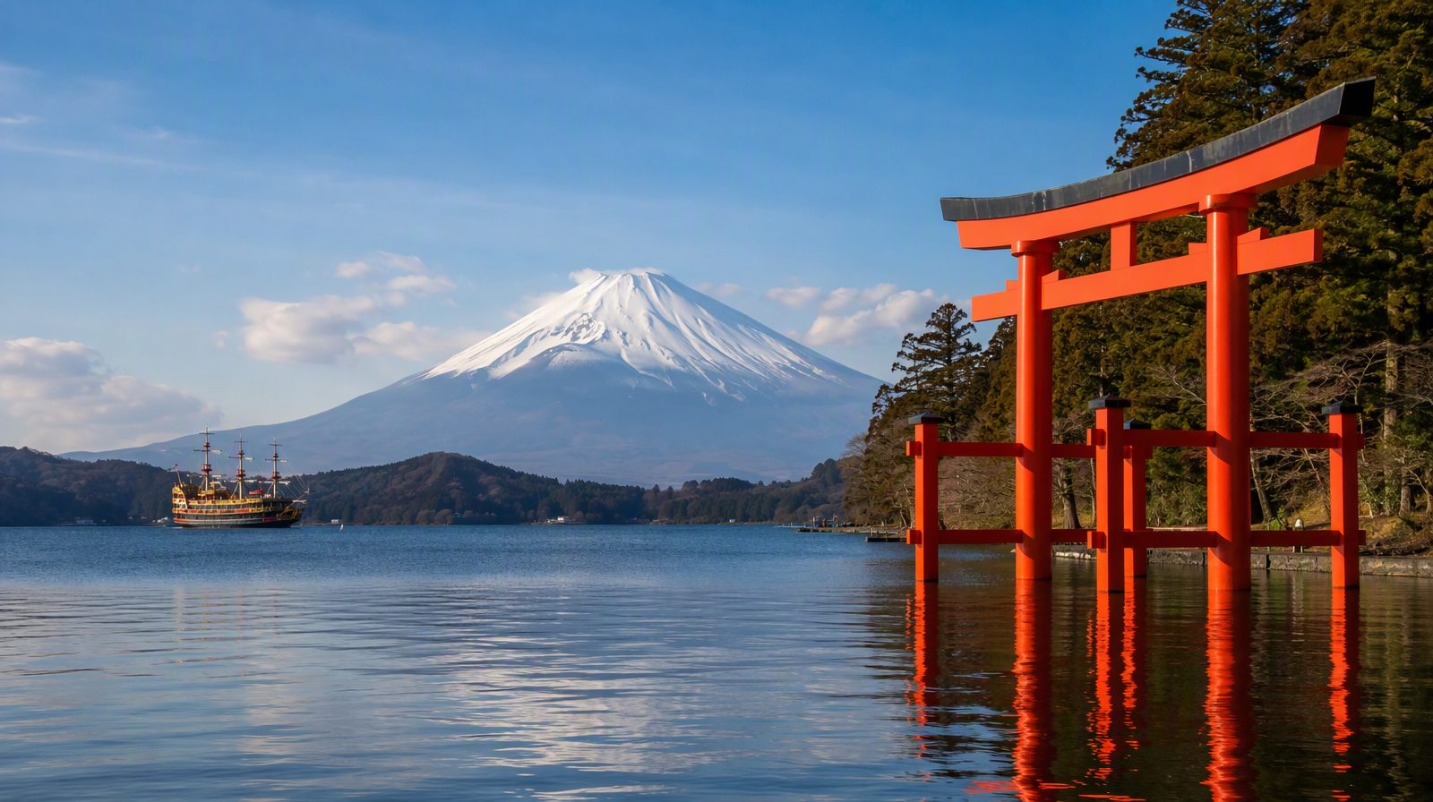 Núi Phú Sĩ nhìn từ phía bên kia Hồ Ashi, Hakone, Nhật Bản