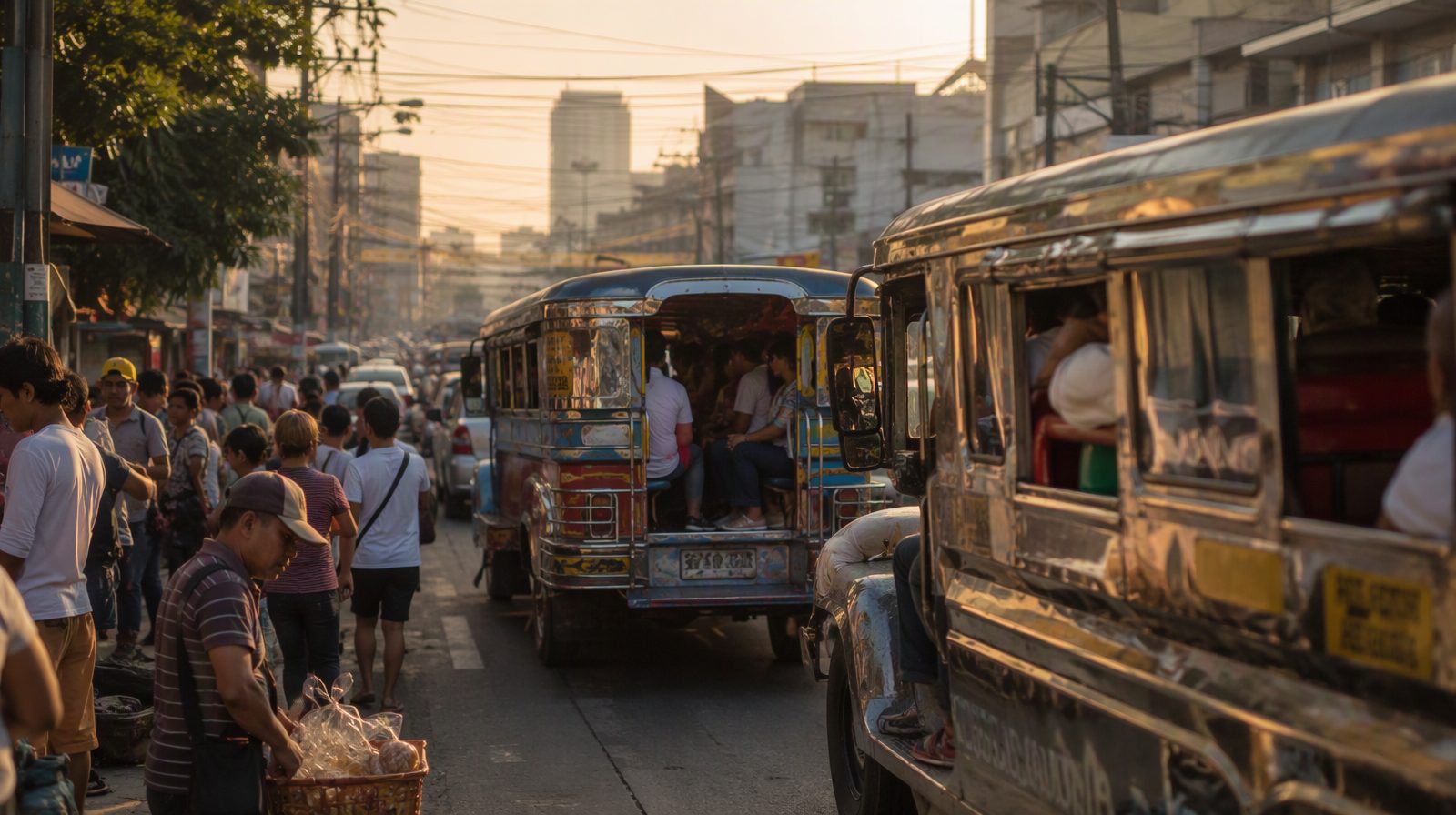 Jeepneys de colores en Manila, Filipinas