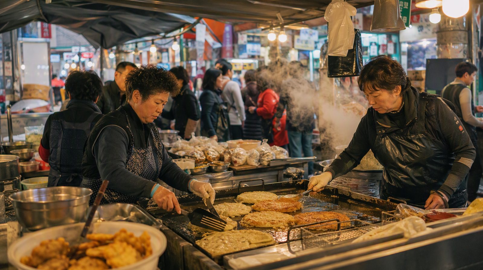 ร้านขายอาหารในตลาดกวังจัง กรุงโซล ประเทศเกาหลีใต้