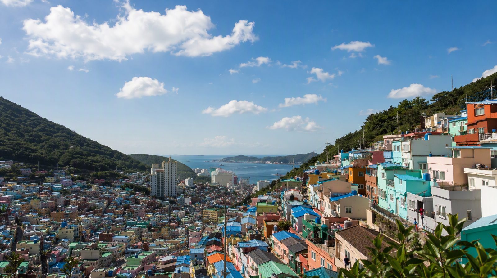 Die pastellfarbenen Häuser des Gamcheon Culture Village in Busan, Südkorea