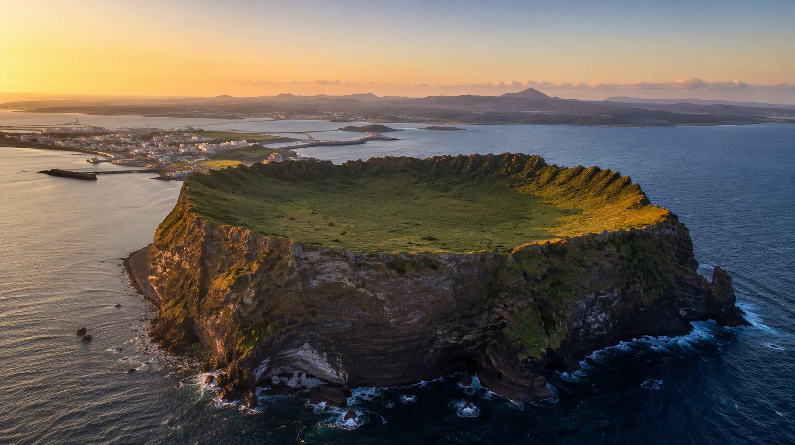 Der Krater Seongsan Ilchulbong bei Sonnenaufgang, Insel Jeju, Südkorea